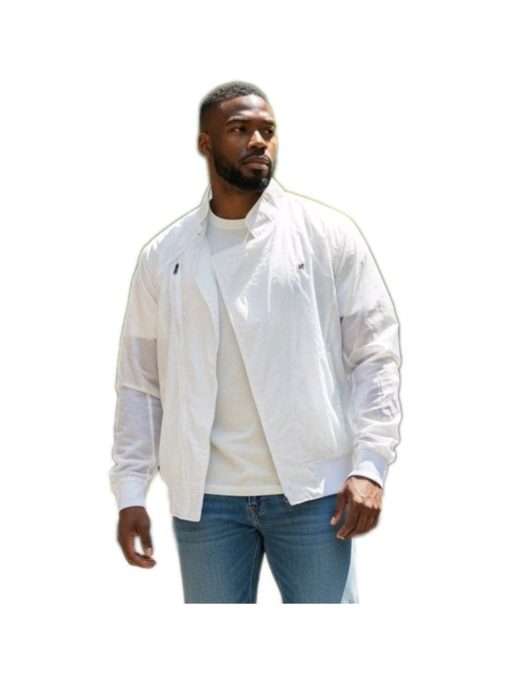 ROCAWEAR Vintage High Neck Long-Sleeve Full-Zip Windbreaker White Jacket 3XL Men